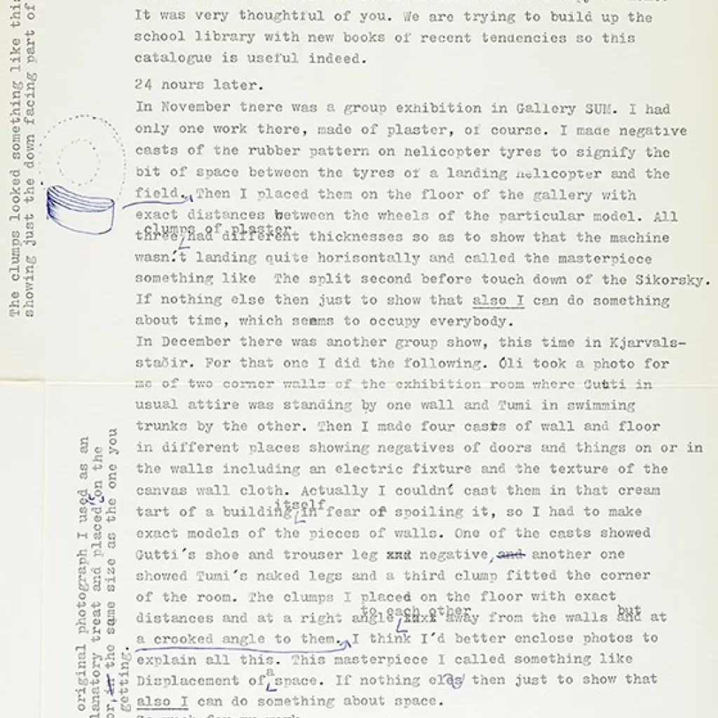 Brief van Magnús Pálsson met schetsje van afdruk helikopterwiel, 12 januari 1977, collectie RKD, archief Douwe Jan Bakker