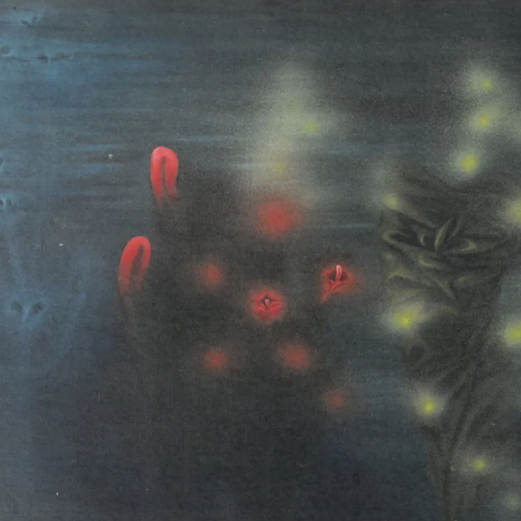 Toyen, Ils me frôlent dans le sommeil [Ze raken me aan in mijn slaap], 1957, 89 x 116 cm. Uit: K. Huebner, Magnetic woman: Toyen and the surrealist erotic, Pittsburgh 2020 