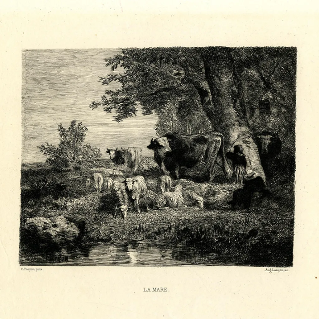 Auguste Lançon naar Constant Troyon, De vijver, ets, 1873 of eerder