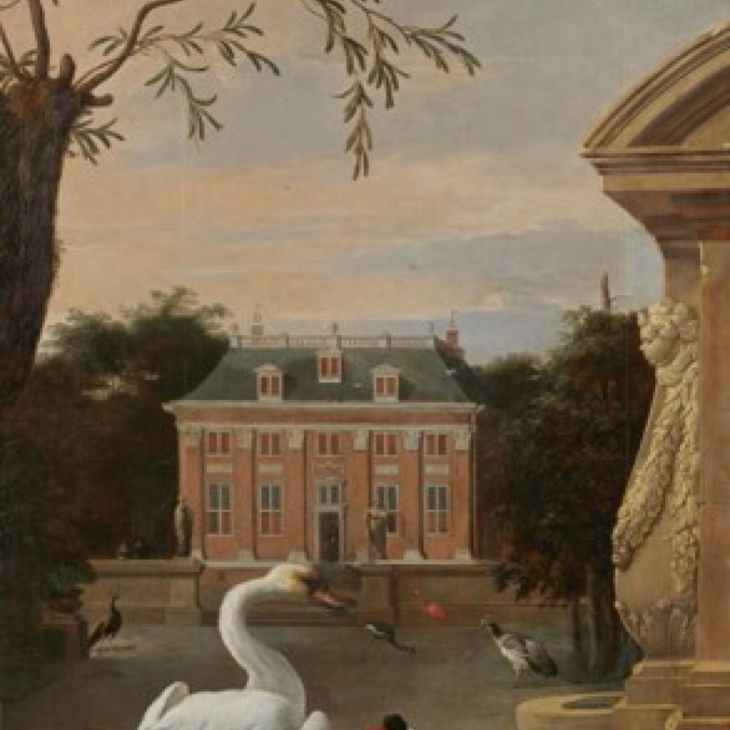 Landschap met vogels, Huis Driemond in de achtergrond
