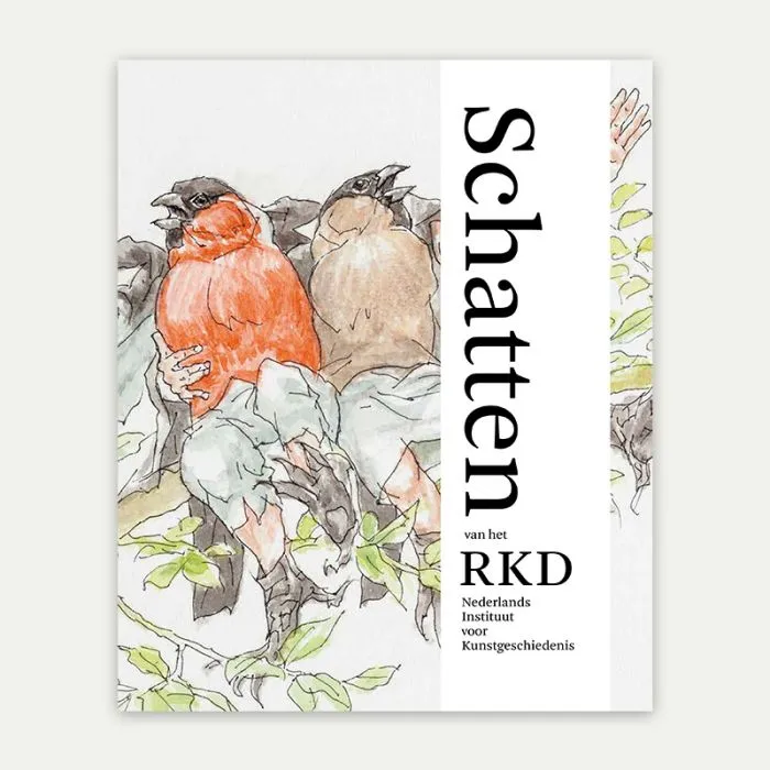  boekcover met titel schatten van het rkd en tekening van twee mussen