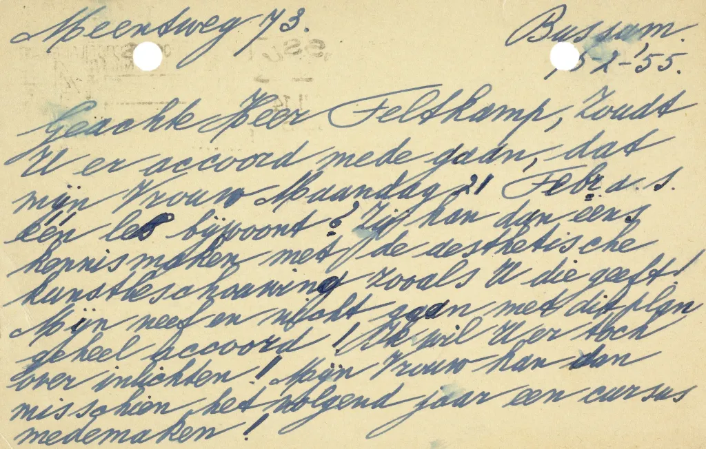 Briefkaart van W.R. Tutein Nolthenius aan Wim Feltkamp