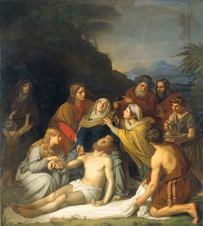 De graflegging van Christus geschilderd door Cornels Kruseman. Voorbeeld van een mooi historiestuk