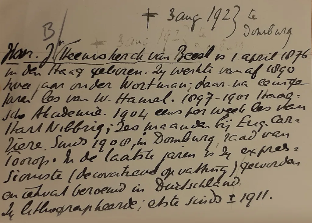 Albert Plasschaert, biografische gegevens Jacoba van Heemskerck, Persdocumentatie, collectie RKD