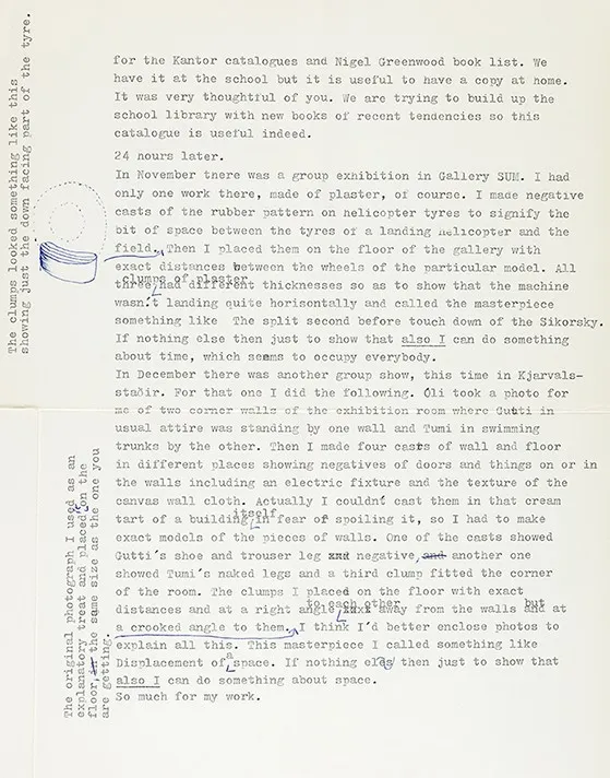Brief van Magnús Pálsson met schetsje van afdruk helikopterwiel, 12 januari 1977, collectie RKD, archief Douwe Jan Bakker