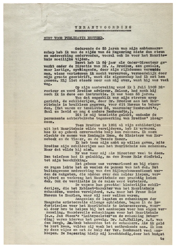 Verantwoording, bijlage bij de ontslagname van Wilhelm Martin als rijksambtenaar uit de collectie van het RKD