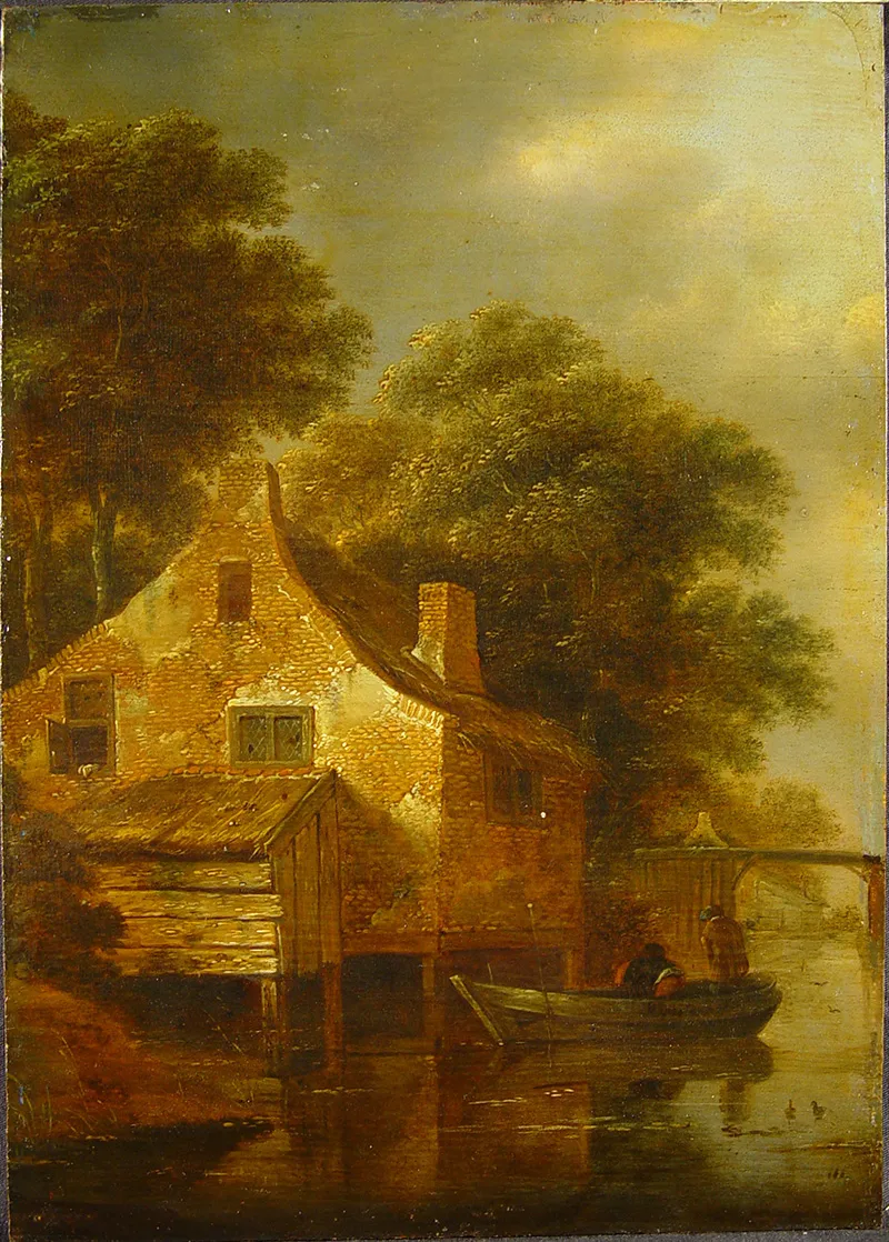    Klaes Molenaer, Boerderij aan een sloot, rechtsonder gesigneerd K molenaer, The Bohdan and Varvara Khanenko National Museum of Arts, Kyiv 