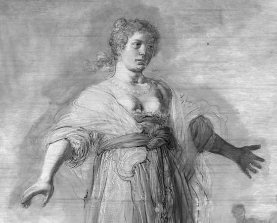 Detail van Nausikaä door schilder Lastman met infraroodtechniek onderzocht