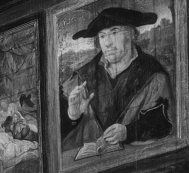 Uitsneden van Van Haechts kunstkamer die met infraroodtechniek onderzocht is op het onderliggende perspectiefraster