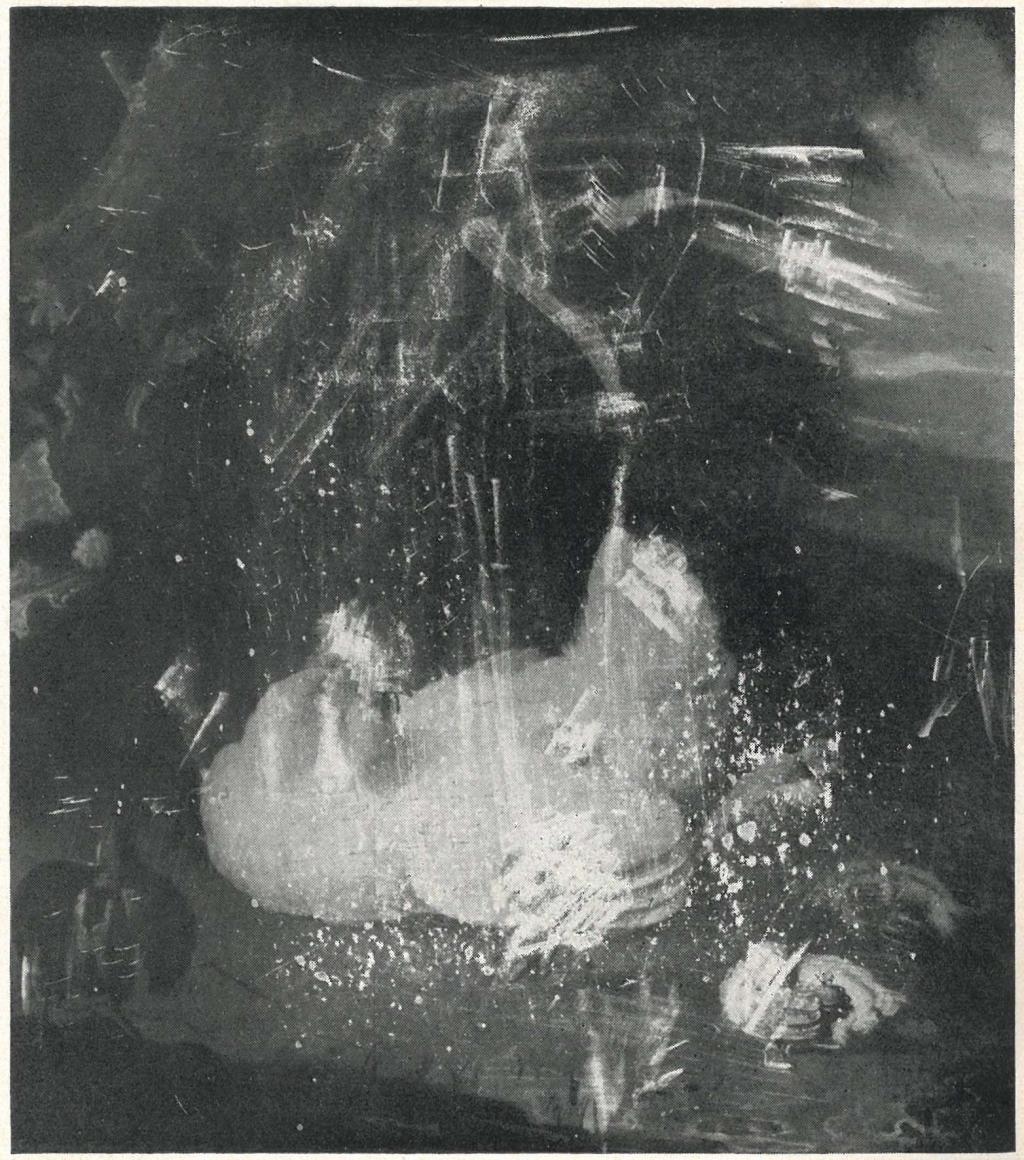 schilderij van hen met kuikens en vliegende duif in landschap, beschadigd na restauratie, uit rkd archief kunsthandel oudt holland