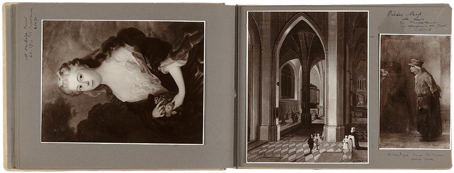 Twee pagina’s uit een fotoalbum uit het rkd archief van kunsthandel Kunstzaal Oudt Holland
