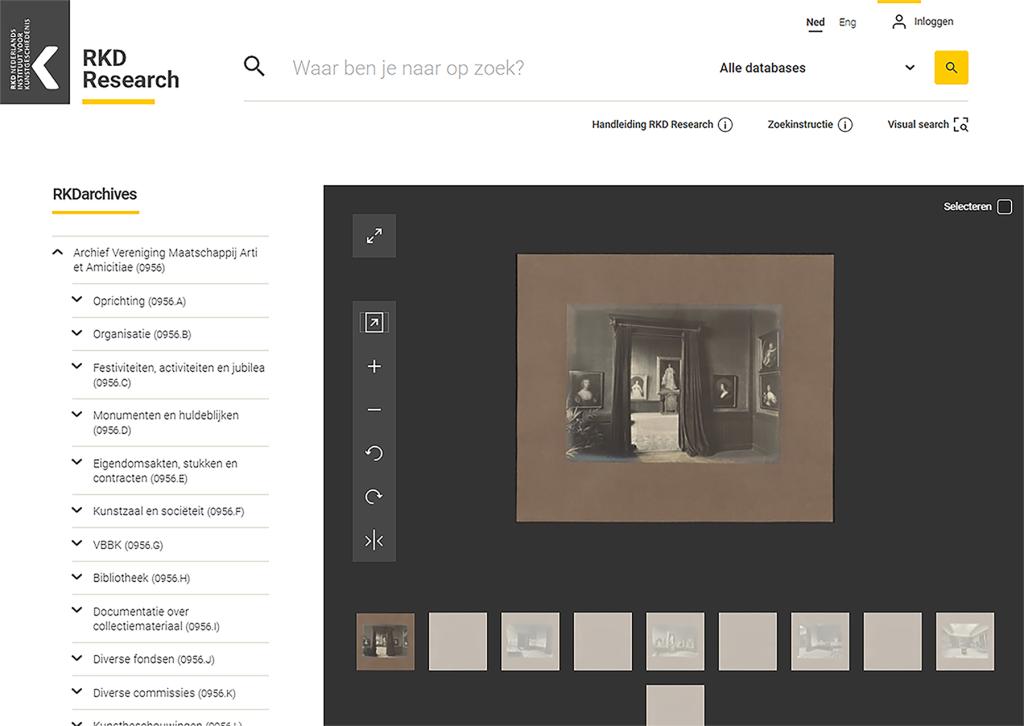 screenshot van rkd research met de archiefinvetaris van arti et artimicae
