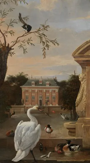 Landschap met vogels, Huis Driemond in de achtergrond