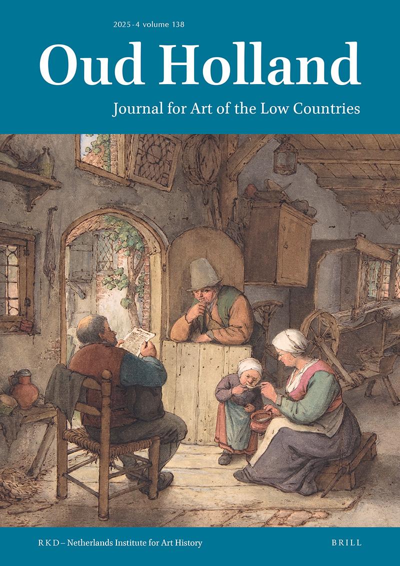 Omslag met een schilderij van een huiselijk tafereel, gecombineerd met de grafische titel van het tijdschrift Oud Holland.