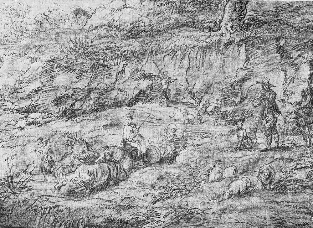 Infraroodopname van het schilderij Landschap met herders van Lucas van Uden