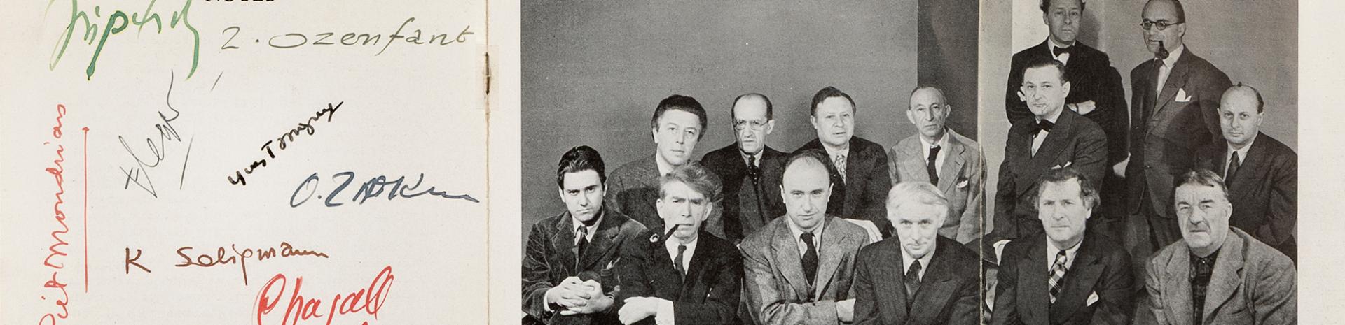 Artists in Exile groepsportret en handtekeningen