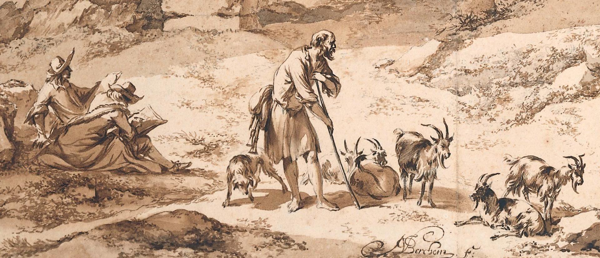 Tekening van Nicolaes Berchem van het Colosseum in Rome